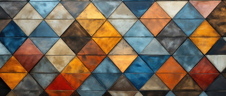 An abstract, old, blue, and orange aged, worn retro vintage mosaic of cement and ceramic, evoking nostalgia, Ai Generated.の素材