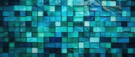 An abstract turquoise, green, and blue mosaic tile wall texture background, offering a blend of refreshing colors, Ai Generated.の素材