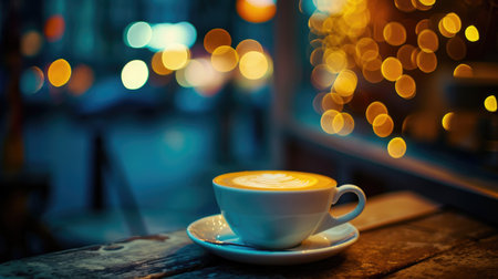The cup is made of ceramic, and it has a heart-shaped foam on top, Ai Generatedの素材