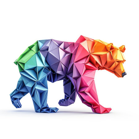 Vibrant Paper bear, Stunning Origami Pet Design, Creative Polygon Art, Ai Generatedの素材