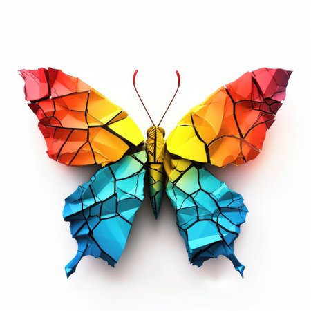 Vibrant Paper butterfly, Stunning Origami Pet Design, Creative Polygon Art, Ai Generatedの素材