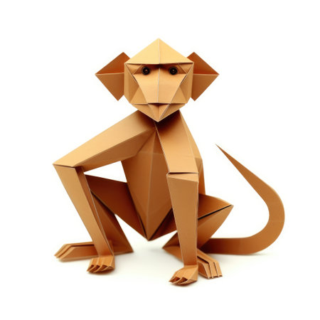 Vibrant Paper monkey, Stunning Origami Pet Design, Creative Polygon Art, Ai Generatedの素材