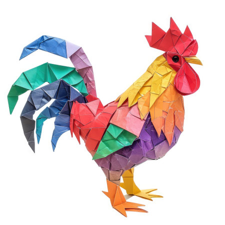 Vibrant Paper chicken, Stunning Origami Pet Design, Creative Polygon Art, Ai Generatedの素材