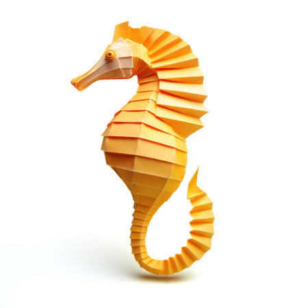 Vibrant Paper seahorse, Stunning Origami Pet Design, Creative Polygon Art, Ai Generatedの素材