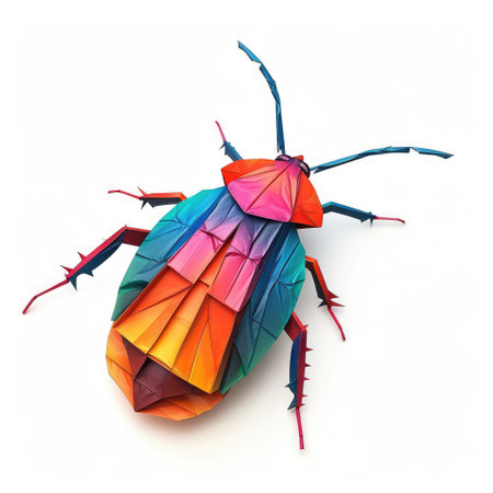 Vibrant Paper cockroach, Stunning Origami Pet Design, Creative Polygon Art, Ai Generatedの素材