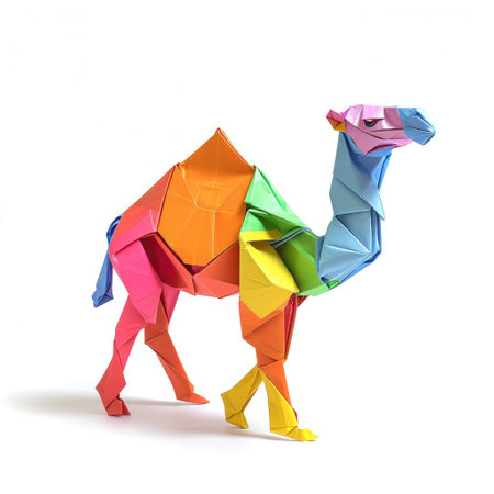 Vibrant Paper camel, Stunning Origami Pet Design, Creative Polygon Art, Ai Generatedの素材