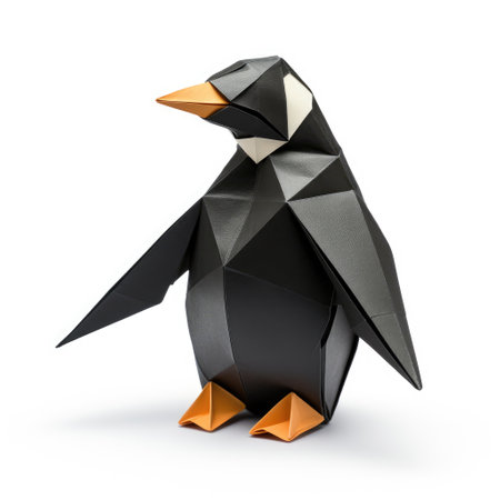Vibrant Paper penguin, Stunning Origami Pet Design, Creative Polygon Art, Ai Generatedの素材