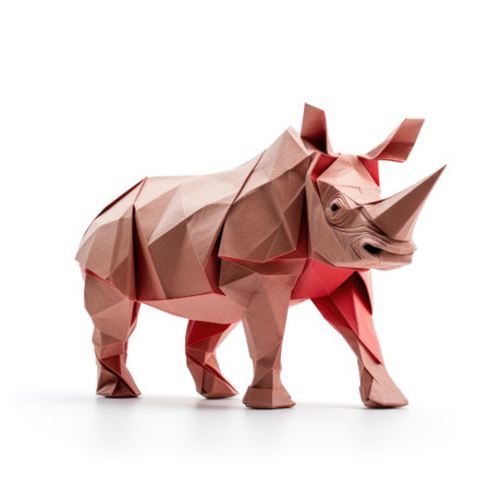 Vibrant Paper rhinoceros, Stunning Origami Pet Design, Creative Polygon Art, Ai Generatedの素材