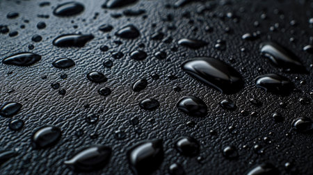 Sleek black leather adorned with glistening water droplets, a striking juxtaposition, Ai Generated.の素材