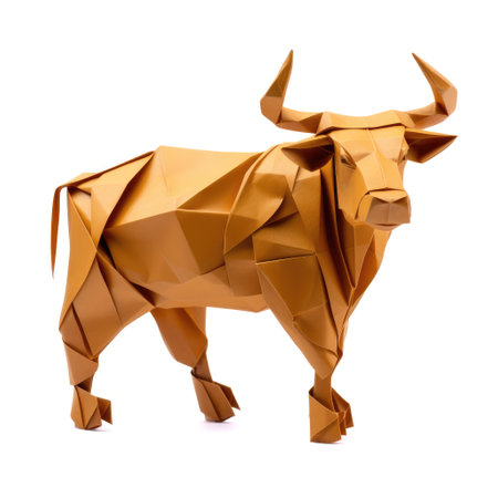 Vibrant Paper ox, Stunning Origami Pet Design, Creative Polygon Art, Ai Generatedの素材