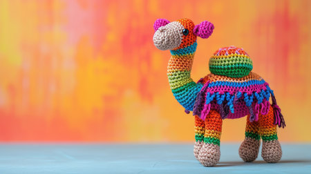 Vibrant handmade crochet camel, perfect for kids and decor, Ai Generatedの素材