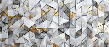 An abstract composition of white, gold, and gray geometric marble stone tiles, radiating sophistication, Ai Generated.の素材
