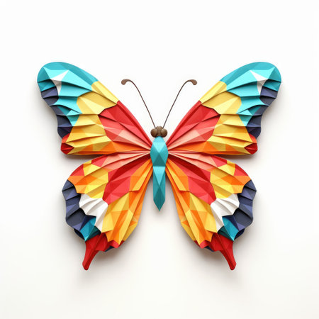 Vibrant Paper butterfly, Stunning Origami Pet Design, Creative Polygon Art, Ai Generatedの素材