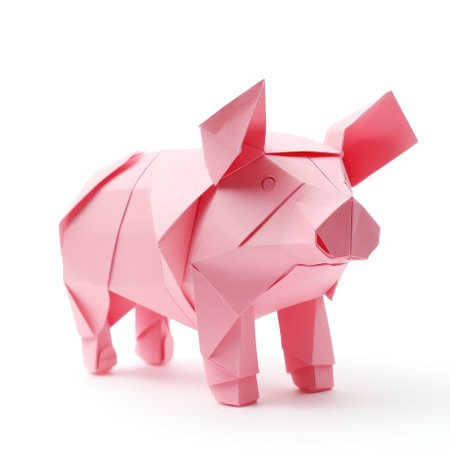 Vibrant Paper pig, Stunning Origami Pet Design, Creative Polygon Art, Ai Generatedの素材