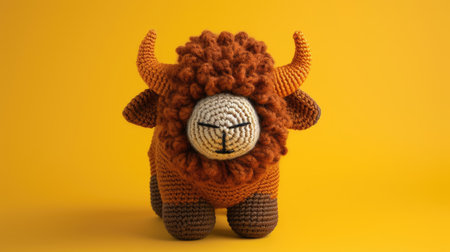 Vibrant handmade crochet bison, perfect for kids and decor, Ai Generatedの素材