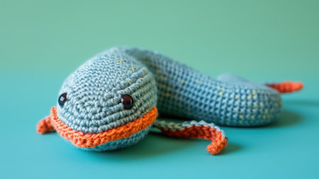 Vibrant handmade crochet eel, perfect for kids and decor, Ai Generatedの素材