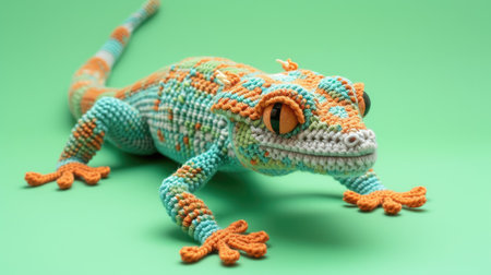 Vibrant handmade crochet gecko, perfect for kids and decor, Ai Generatedの素材