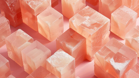 Experience the soft and soothing allure of a close-up view featuring a stack of peach fuzz pink blocks, Ai Generated.の素材