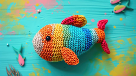 Vibrant handmade crochet fish, perfect for kids and decor, Ai Generatedの素材