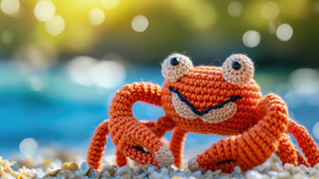 Vibrant handmade crochet crab, perfect for kids and decor, Ai Generatedの素材