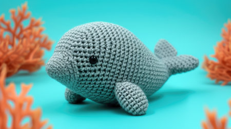 Vibrant handmade crochet dugong, perfect for kids and decor, Ai Generatedの素材