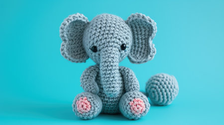 Vibrant handmade crochet elephant, perfect for kids and decor, Ai Generatedの素材