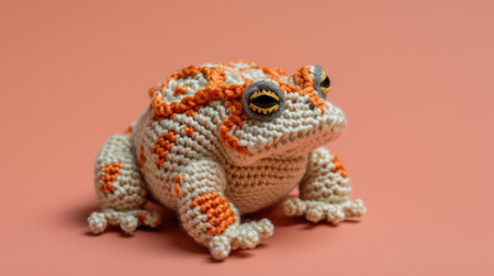 Vibrant handmade crochet toad, perfect for kids and decor, Ai Generatedの素材