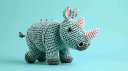 Vibrant handmade crochet rhinoceros, perfect for kids and decor, Ai Generatedの素材