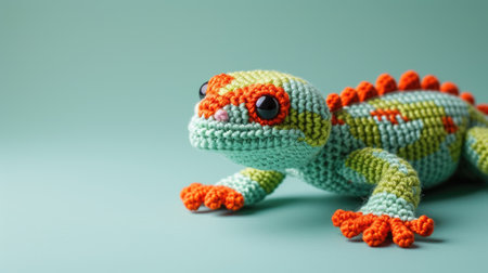 Vibrant handmade crochet lizard, perfect for kids and decor, Ai Generatedの素材