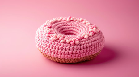 Vibrant handmade crochet donut, perfect for kids and decor, Ai Generatedの素材