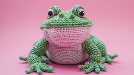 Vibrant handmade crochet frog, perfect for kids and decor, Ai Generatedの素材