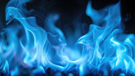 Mesmerizing close-up of vibrant blue flames on a dark canvas, a fiery spectacle, Ai Generated.の素材