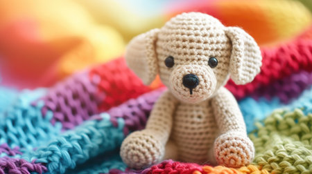 Vibrant handmade crochet dog, perfect for kids and decor, Ai Generatedの素材