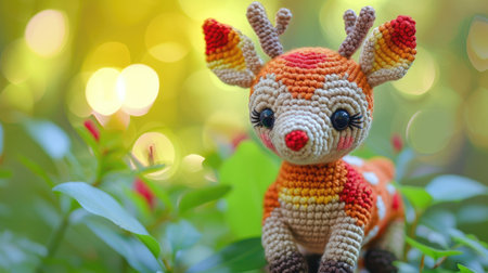 Vibrant handmade crochet deer, perfect for kids and decor, Ai Generatedの素材