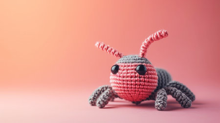 Vibrant, handmade crochet ant, perfect for kids and decor, Ai Generatedの素材