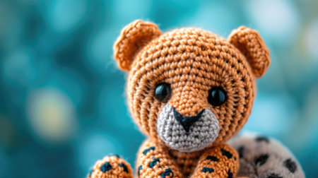 Vibrant handmade crochet cheetah, perfect for kids and decor, Ai Generatedの素材