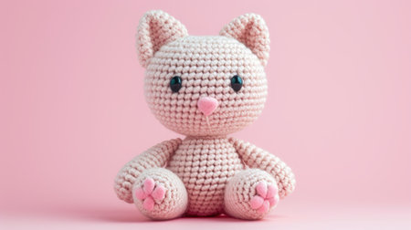 Vibrant handmade crochet kitty, perfect for kids and decor, Ai Generatedの素材