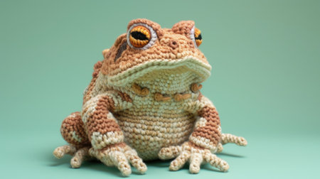 Vibrant handmade crochet toad, perfect for kids and decor, Ai Generatedの素材