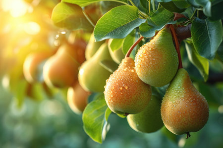 Elegantly laden pear trees in an abundant orchard, nature's grace in every branch, Ai Generated.の素材