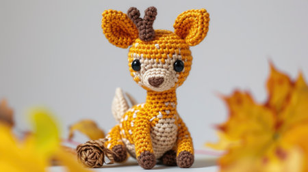 Vibrant handmade crochet deer, perfect for kids and decor, Ai Generatedの素材