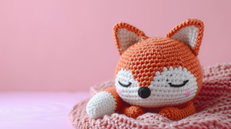 Vibrant handmade crochet fox, perfect for kids and decor, Ai Generatedの素材
