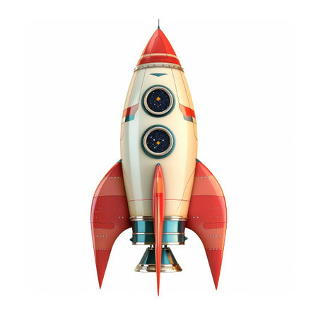 Isolated space-age rocket on a clean white background, symbolizing futuristic exploration, Ai Generated.の素材