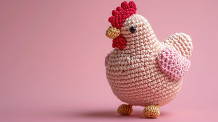 Vibrant handmade crochet hen, perfect for kids and decor, Ai Generatedの素材