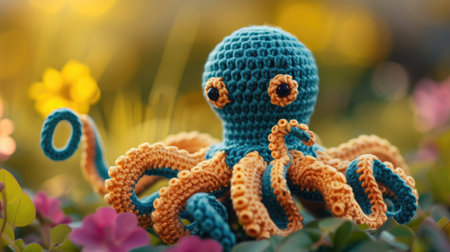 Vibrant handmade crochet octopus, perfect for kids and decor, Ai Generatedの素材