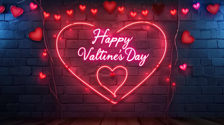 Vector neon sign with a heart frame, offering a realistic and vibrant template, Ai Generated.の素材