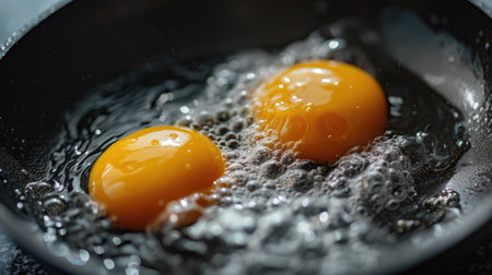 Eggs sizzling in a pan with water, a delicious cooking spectacle, Ai Generated.の素材