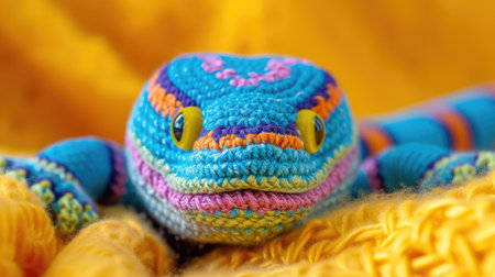 Vibrant handmade crochet eel, perfect for kids and decor, Ai Generatedの素材