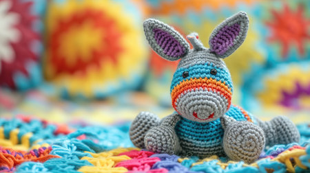 Vibrant handmade crochet donkey, perfect for kids and decor, Ai Generatedの素材