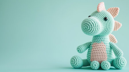 Vibrant handmade crochet dinosaur, perfect for kids and decor, Ai Generatedの素材