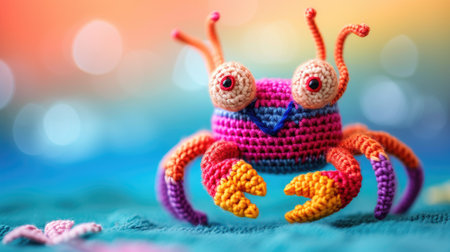 Vibrant handmade crochet crab, perfect for kids and decor, Ai Generatedの素材